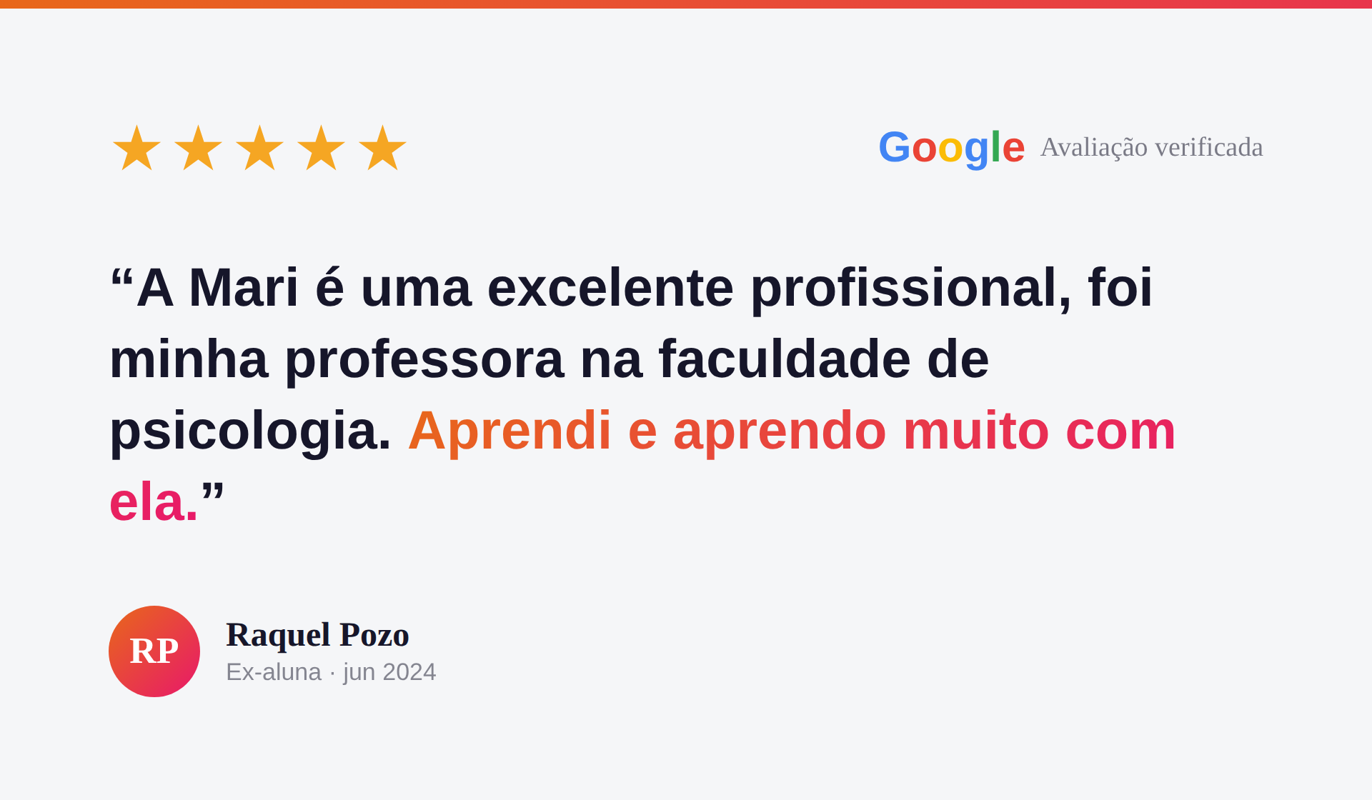 Avaliação de Raquel Pozo no Google