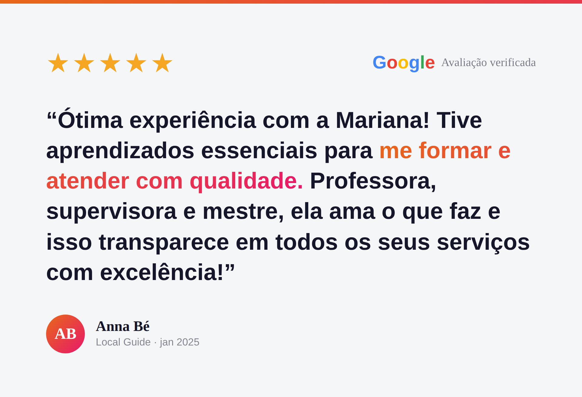 Avaliação de Anna Bé no Google